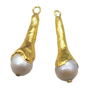 natural pearl pendant, teardrop, gold plated, approx 12-38mm