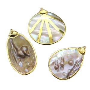 natural pearl pendant, mix shape, gold plated, approx 30-60mm