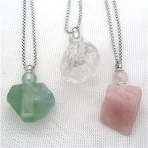 mixed Gemstone nugget perfume bottle Necklace, approx 25-40mm