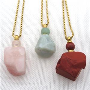 mixed Gemstone nugget perfume bottle Necklace, approx 25-40mm