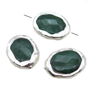 green jade oval beads, silver plated, approx 15-20mm