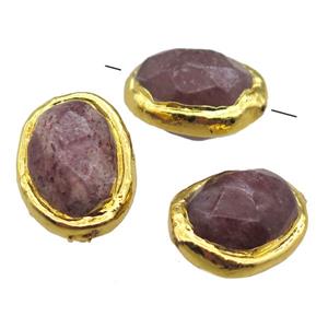Strawberry Quartz barrel beads, gold plated, approx 18-22mm