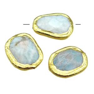 Amazonite beads, freeform, gold plated, approx 20-27mm