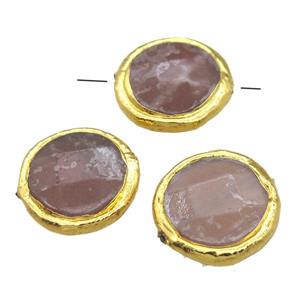 peach Sunstone circle beads, gold plated, approx 20mm dia