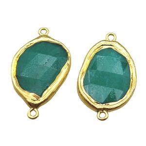 green jade teardrop connector, gold plated, approx 22-35mm