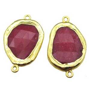 red jade teardrop connector, gold plated, approx 22-35mm