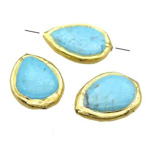 blue Magnesite Turquoise teardrop beads, gold plated, approx 20-30mm