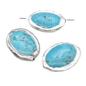 blue Magnesite Turquoise oval beads, silver plated, approx 22-30mm