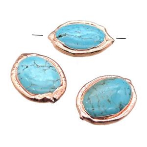 blue Magnesite Turquoise oval beads, rose gold, approx 22-30mm