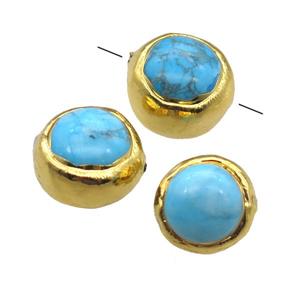 blue Magnesite Turquoise round beads, gold plated, approx 18-22mm