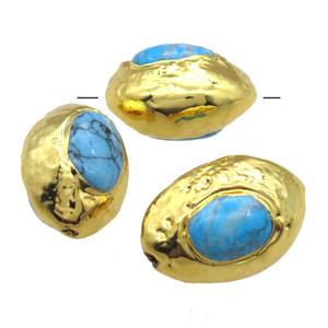 blue Magnesite Turquoise barrel beads, gold plated, approx 18-25mm