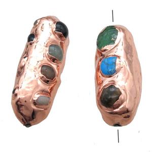 mix gemstone barrel beads, rose gold, approx 20-50mm