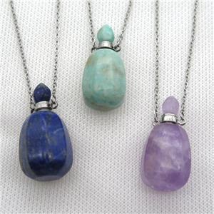 mixed Gemstone perfume bottle Necklace, approx 30-40mm