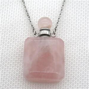 Rose Quartz perfume bottle Necklace, approx 20-35mm