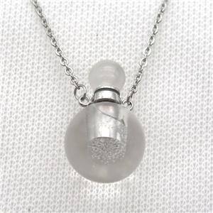 Clear Quartz perfume bottle Necklace, approx 16mm dia