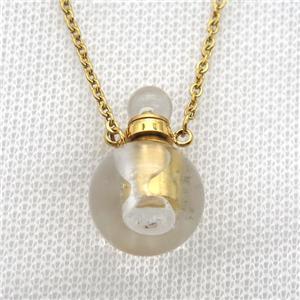 Clear Quartz perfume bottle Necklace, approx 16mm dia