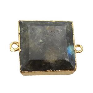 Labradorite square connector, gold plated, approx 20x20mm
