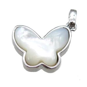 white pearlized Shell butterfly pendant, platinum plated, approx 13-16mm