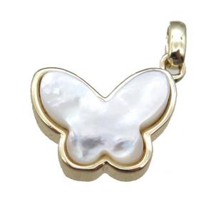 white pearlized Shell butterfly pendant, gold plated, approx 13-16mm
