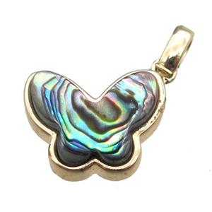 Abalone Shell butterfly pendant, gold plated, approx 13-16mm
