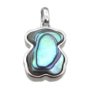 Abalone Shell bear pendant, platinum plated, approx 12-16mm
