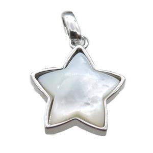 white pearlized Shell star pendant, platinum plated, approx 16mm