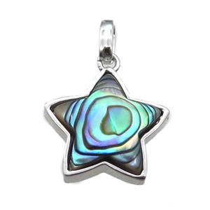 Abalone Shell star pendant, platinum plated, approx 16mm