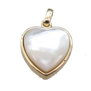 white pearlized Shell heart pendant, gold plated, approx 15mm
