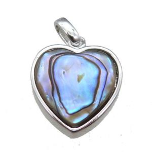 Abalone Shell heart pendant, platinum plated, approx 15mm