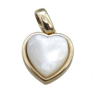 white pearlized Shell heart pendant, gold plated, approx 11mm