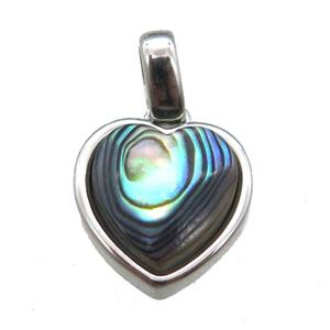 Abalone Shell heart pendant, platinum plated, approx 11mm