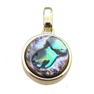 Abalone Shell circle pendant, gold plated, approx 12mm dia