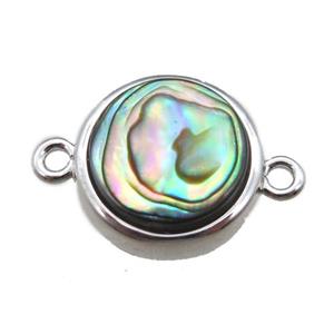 Abalone Shell circle connector, platinum plated, approx 12mm dia