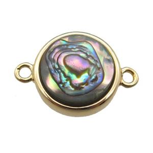 Abalone Shell circle connector, gold plated, approx 12mm dia