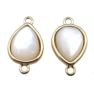 white pearlized Shell teardrop connector, gold plated, approx 10x12mm