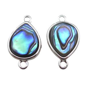 Abalone Shell teardrop connector, platinum plated, approx 10x12mm