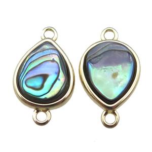 Abalone Shell teardrop connector, gold plated, approx 10x12mm