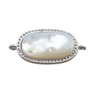 white pearlized Shell oval connector, platinum plated, approx 9-16mm