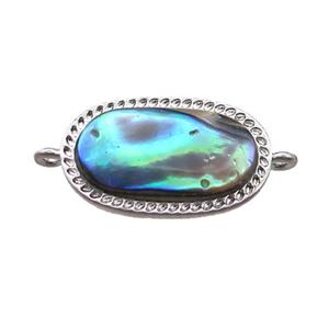 Abalone Shell oval connector, platinum plated, approx 9-16mm