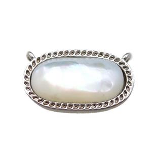white pearlized Shell oval pendant, platinum plated, approx 9-16mm