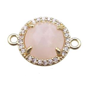 Rose Quartz circle connector, gold plated, approx 13.5mm dia