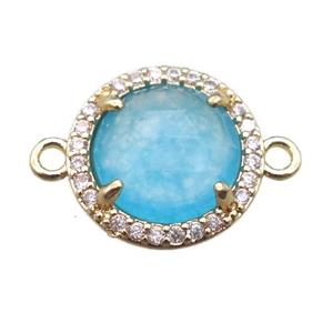 blue dye jade circle connector, gold plated, approx 13.5mm dia