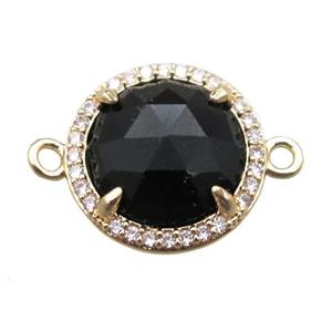 black Onyx agate circle connector, gold plated, approx 13.5mm dia
