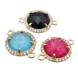 mixed Gemstone circle connector, gold plated, approx 13.5mm dia