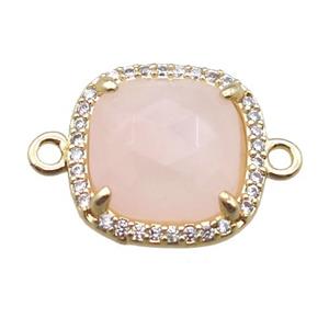 Rose Quartz square connector, gold plated, approx 14x14mm