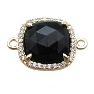 black Onyx agate square connector, gold plated, approx 14x14mm