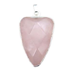 rose quartz arrowhead pendant, sliver plated, approx 20x30mm