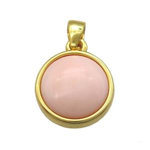 pink Queen Shell circle pendant, gold plated, approx 12mm