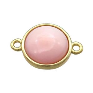 pink Queen Shell circle connector, gold plated, approx 12mm