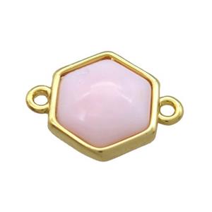 pink Queen Shell hexagon connector, gold plated, approx 12mm